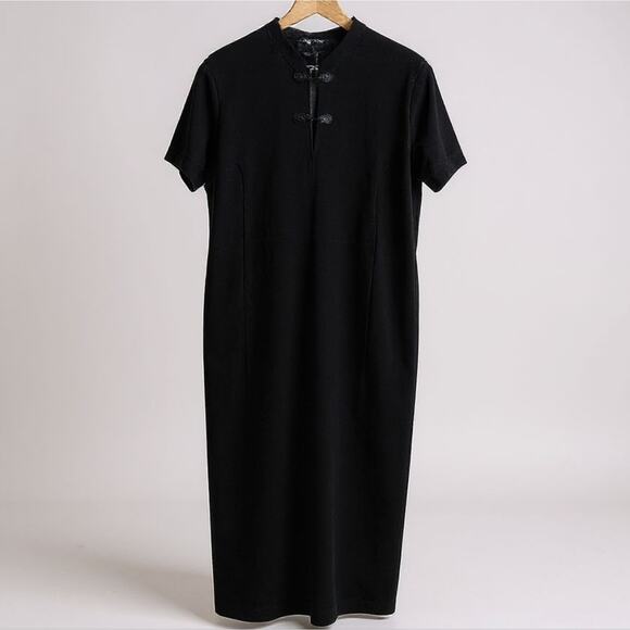 1990s Y2K Vintage Asian Chinese Style Long Dress Size 16 Black Velour - Picture 1 of 5